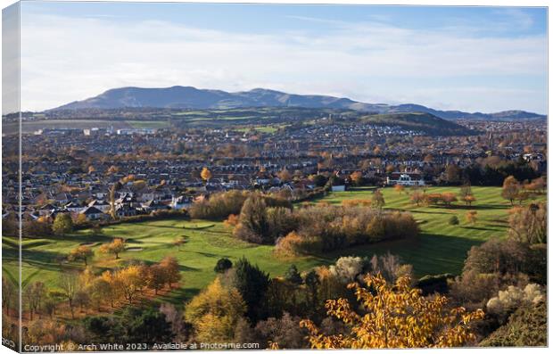 Autumn View from Holyrood Park over Prestonfield G Canvas Print by Arch White
