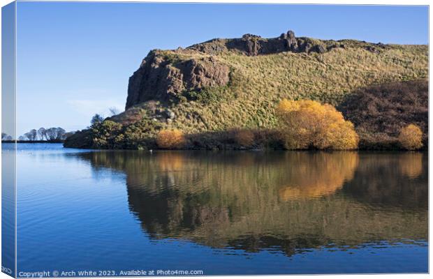 Dunsapie Loch and Crags, Holyrood Park, Edinburgh, Canvas Print by Arch White