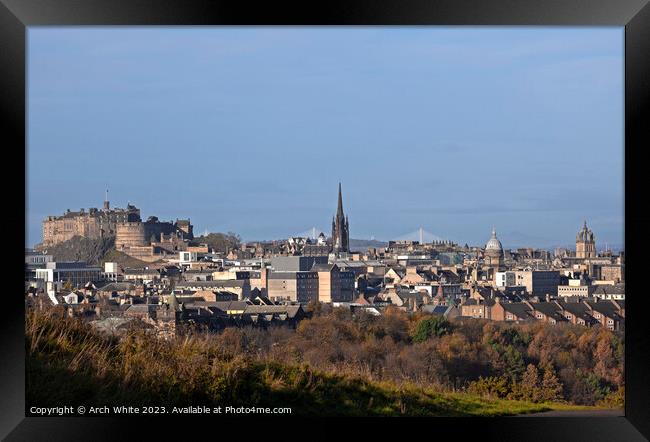 Edinburgh city centre skyline, Scotland, UK Framed Print by Arch White