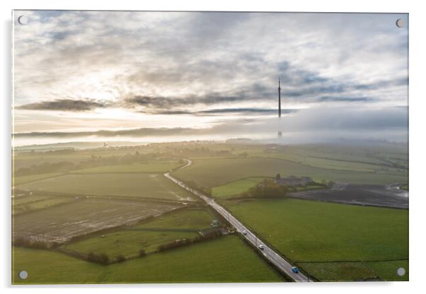 Misty Morning on Emley Moor Acrylic by Apollo Aerial Photography