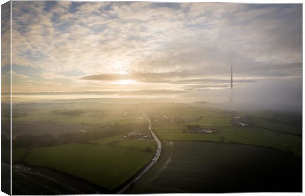 Emley Moor TV Mast Mist Canvas Print by Apollo Aerial Photography