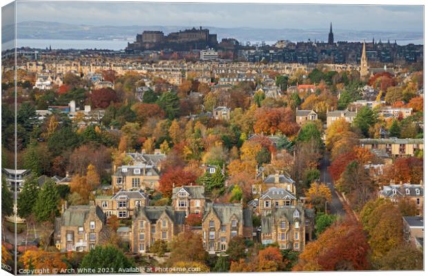 Edinburgh in autumn viewed from Blackford Hill, Sc Canvas Print by Arch White
