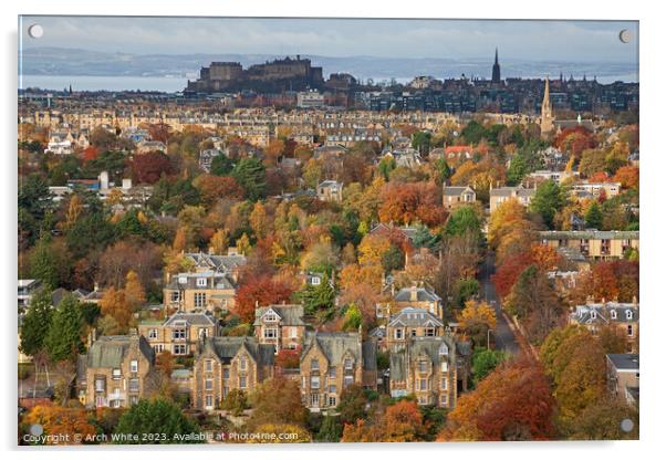 Edinburgh in autumn viewed from Blackford Hill, Sc Acrylic by Arch White