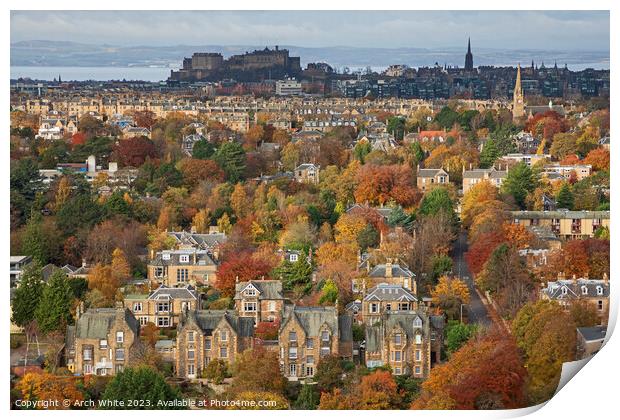 Edinburgh in autumn viewed from Blackford Hill, Sc Print by Arch White