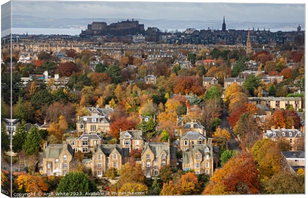 Edinburgh in autumn viewed from Blackford Hill, Sc Canvas Print by Arch White
