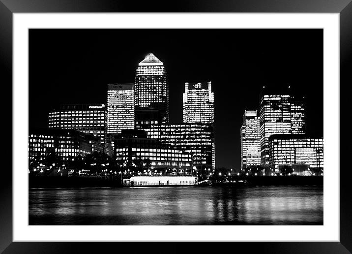 Canary Wharf Skyline Framed Mounted Print by Phil Clements