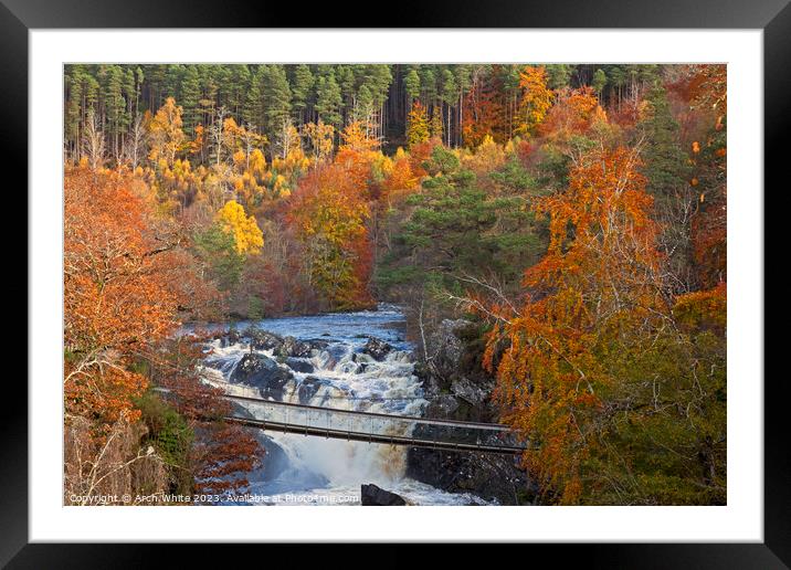 Rogie Falls, with suspension bridge stretching ove Framed Mounted Print by Arch White