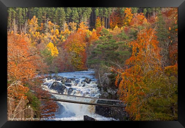 Rogie Falls, with suspension bridge stretching ove Framed Print by Arch White