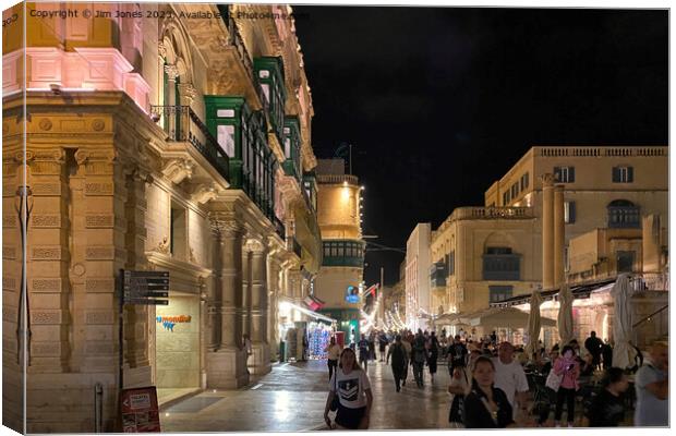 Republic Street, Valletta after dark Canvas Print by Jim Jones