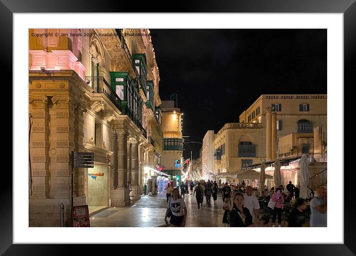 Republic Street, Valletta after dark Framed Mounted Print by Jim Jones