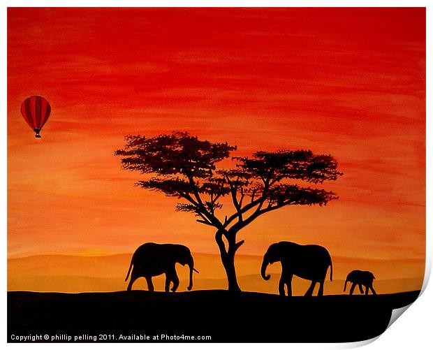 Elephants at sunset Print by camera man