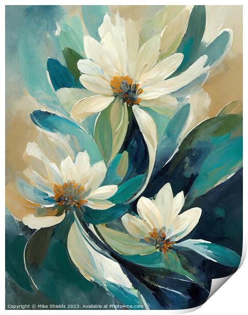 Dappled Floral White  Print by Mike Shields