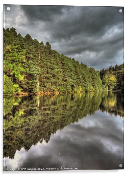Millbuies Fishing Loch & Forest Walks Morayshire Scotland Drama Reflections Acrylic by OBT imaging