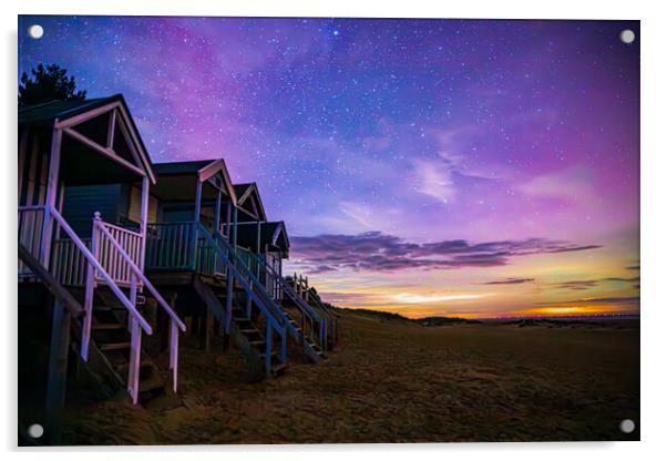 Northern Lights, Beach Huts Acrylic by Bryn Ditheridge