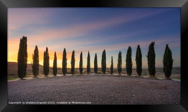  Lovely sunset over the circle of cypresses in Val d'Orcia Framed Print by Stefano Orazzini