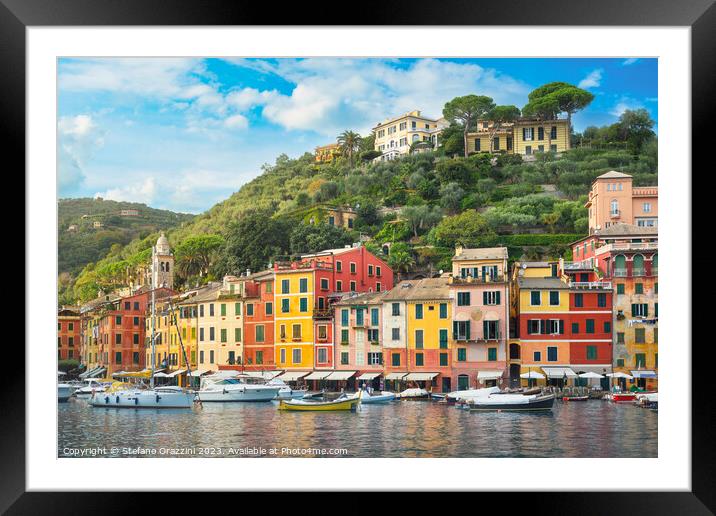 View of Portofino, the village and the marina. Liguria, Italy Framed Mounted Print by Stefano Orazzini