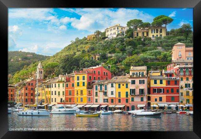 View of Portofino, the village and the marina. Liguria, Italy Framed Print by Stefano Orazzini