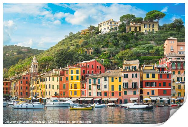 View of Portofino, the village and the marina. Liguria, Italy Print by Stefano Orazzini