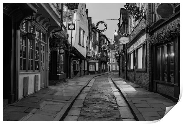 York shambles at sunrise in Black & White Print by Kevin Winter