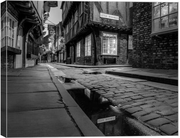 York shambles at sunrise in Black & White Canvas Print by Kevin Winter