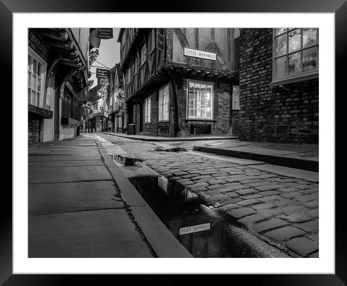 York shambles at sunrise in Black & White Framed Mounted Print by Kevin Winter
