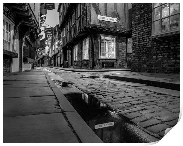 York shambles at sunrise in Black & White Print by Kevin Winter