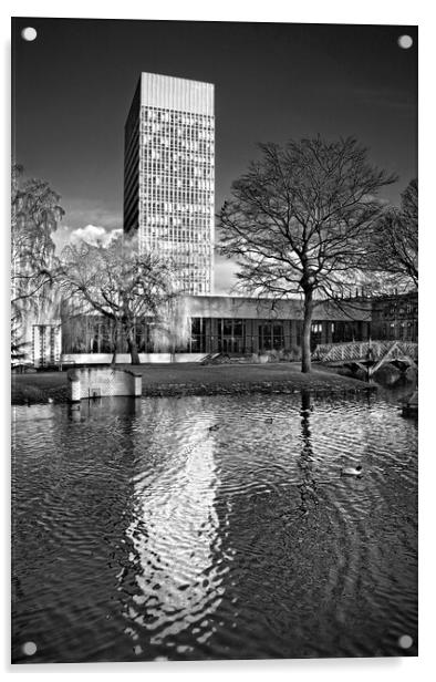 University Arts Tower and Weston Park Pond Acrylic by Darren Galpin