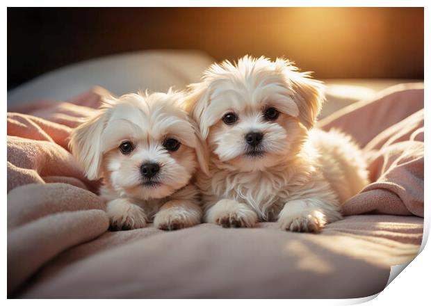 Two adorable Maltese dog puppies Print by Guido Parmiggiani