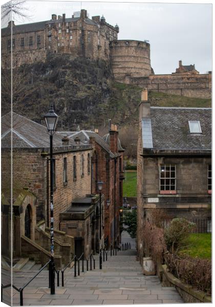 Edinburgh Castle from the Vennel steps Canvas Print by Christopher Keeley