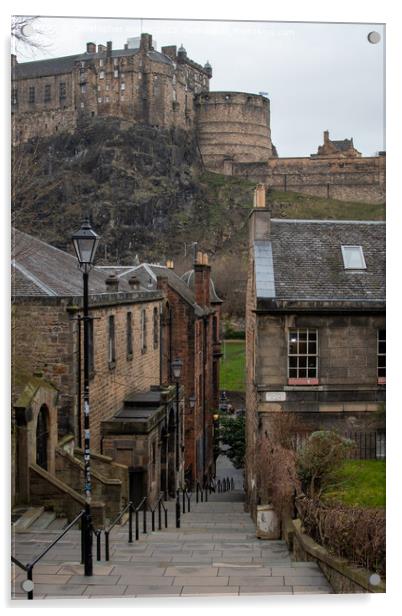 Edinburgh Castle from the Vennel steps Acrylic by Christopher Keeley