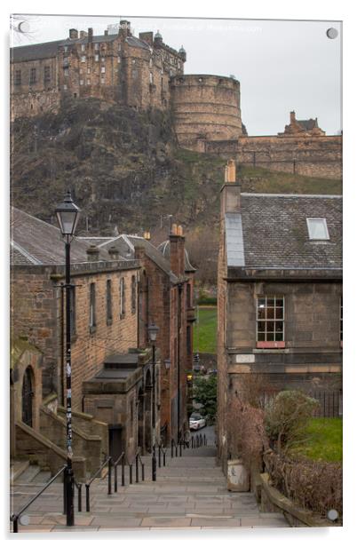 Edinburgh Castle views from the Vennel Acrylic by Christopher Keeley