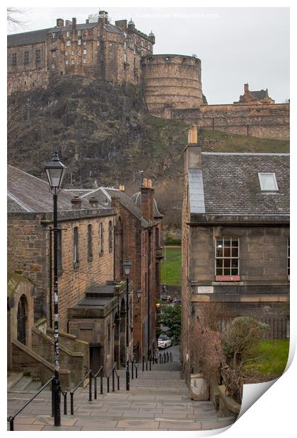 Edinburgh Castle views from the Vennel Print by Christopher Keeley