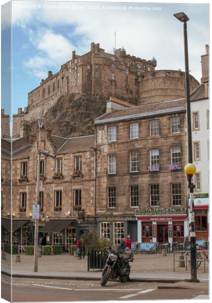 Edinburgh Castle from Grassmarket in Old town Canvas Print by Christopher Keeley
