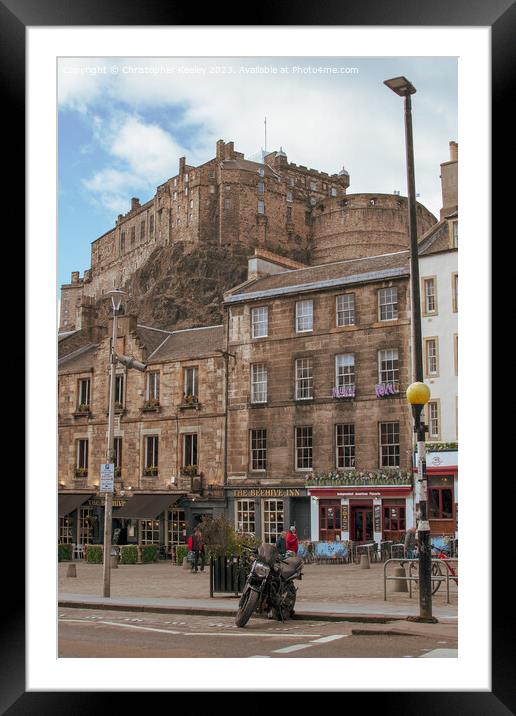 Edinburgh Castle from Grassmarket in Old town Framed Mounted Print by Christopher Keeley