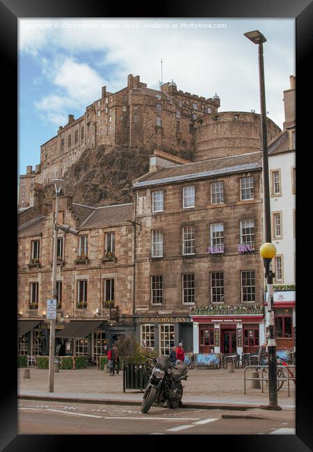 Edinburgh Castle from Grassmarket in Old town Framed Print by Christopher Keeley
