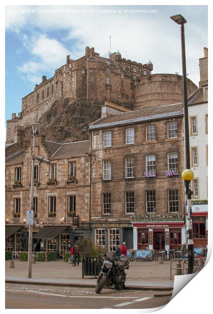 Edinburgh Castle from Grassmarket in Old town Print by Christopher Keeley