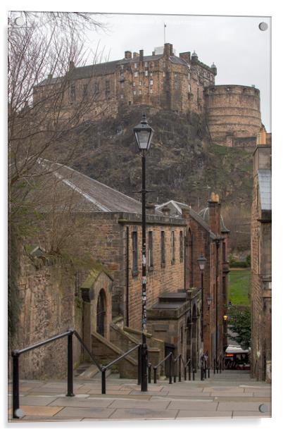 Edinburgh Castle from Vennel alleyway Acrylic by Christopher Keeley