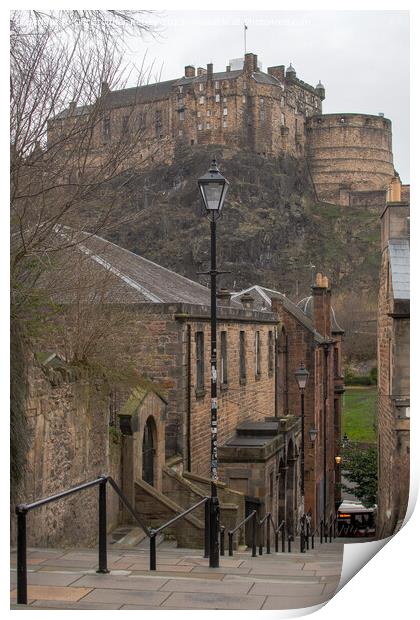 Edinburgh Castle from Vennel alleyway Print by Christopher Keeley