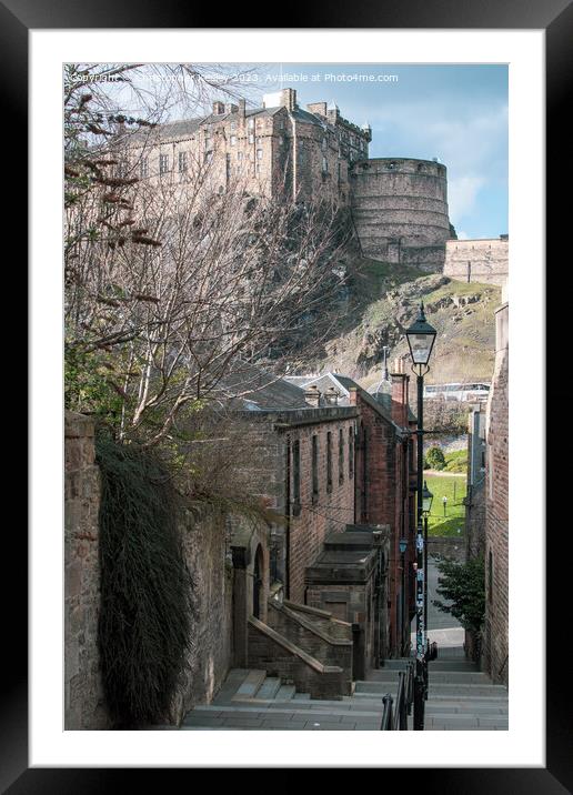 Down the steps to Edinburgh Castle Framed Mounted Print by Christopher Keeley