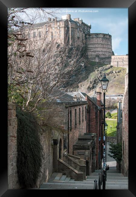 Down the steps to Edinburgh Castle Framed Print by Christopher Keeley