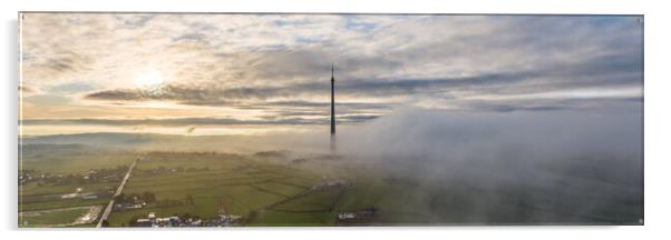 Emley Moor TV Mast Mist Acrylic by Apollo Aerial Photography