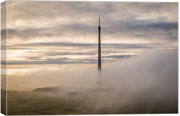 Emley Moor TV Mast Mist Canvas Print by Apollo Aerial Photography