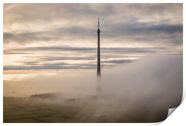 Emley Moor TV Mast Mist Print by Apollo Aerial Photography