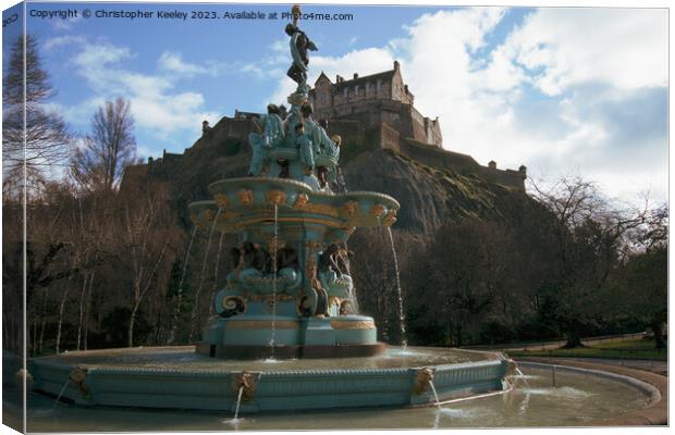 Cloudy skies over Ross Fountain and Edinburgh Castle Canvas Print by Christopher Keeley