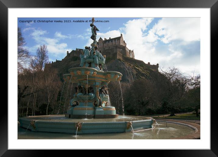 Cloudy skies over Ross Fountain and Edinburgh Castle Framed Mounted Print by Christopher Keeley