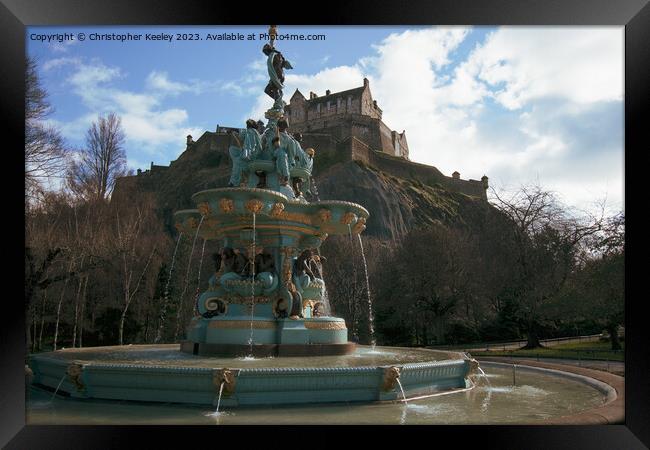 Cloudy skies over Ross Fountain and Edinburgh Castle Framed Print by Christopher Keeley