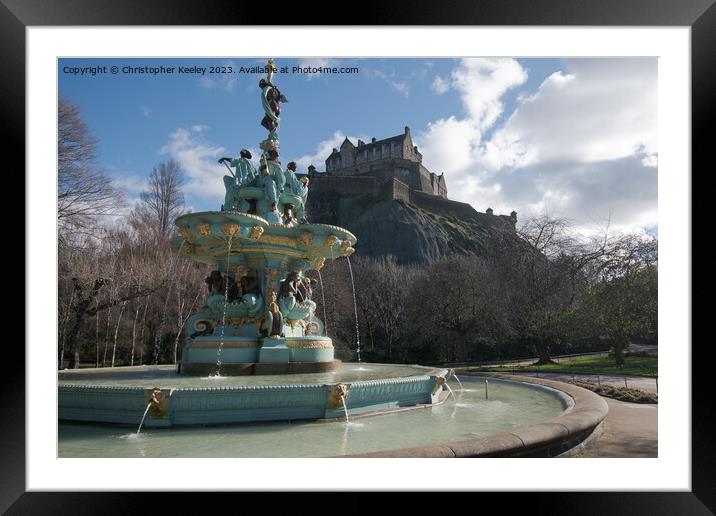 Ross Fountain in Edinburgh and castle views Framed Mounted Print by Christopher Keeley