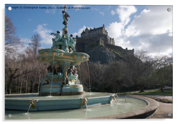 Ross Fountain in Edinburgh and castle views Acrylic by Christopher Keeley