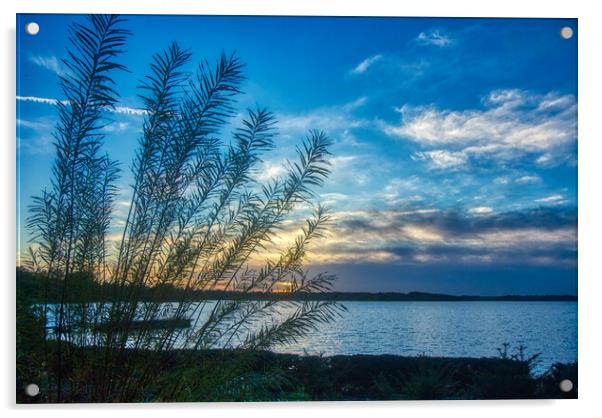 Sunset over Rutland Water Acrylic by Helkoryo Photography