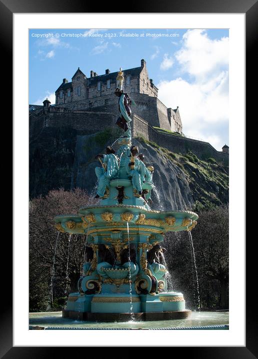 Edinburgh Castle and Ross Fountain Framed Mounted Print by Christopher Keeley